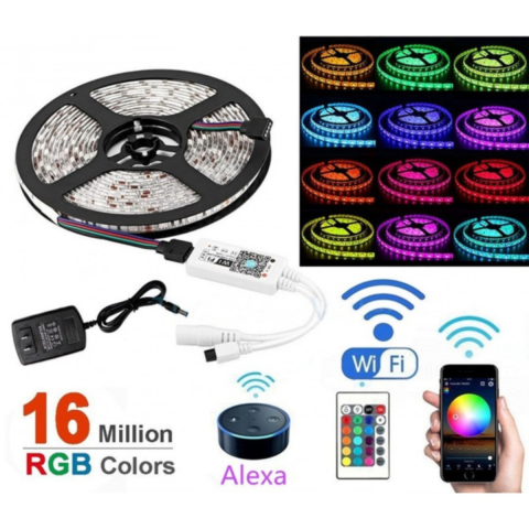 Casa, Gradina & Bricolaj - Kit Banda LED RGB cu Telecomanda+WI-FI 60 LED/m 10W/m 12V IP20, Delight DL66528