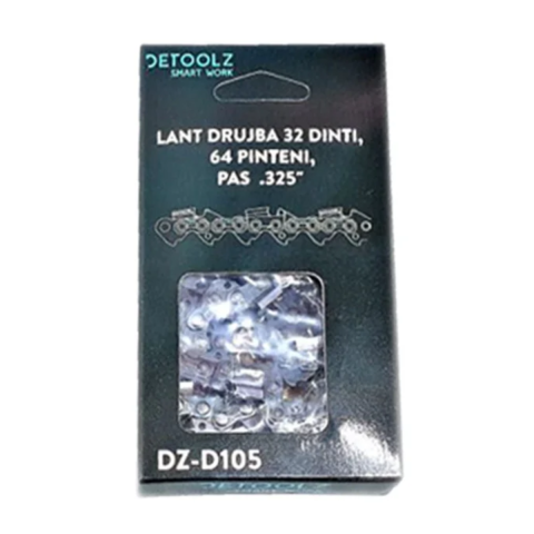 Casa, Gradina & Bricolaj - Lant drujba Detoolz, lungime 16'', pas 0.325'', grosime 1.3mm, 64 pinteni, 32 dinti, full chisel