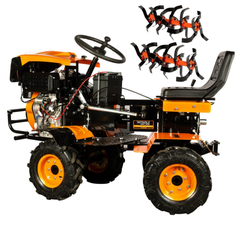 Casa, Gradina & Bricolaj - Mini tractor Detoolz, 17cp, 530cc, motor pe motorina 4T, 4X4, 4 viteze, pornire electrica, 2 cutii de viteze