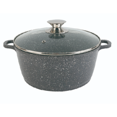 Curatenie & Intretinere - Oala antiaderenta granit Swan cu capac din sticla, Gri, 22 cm, 3 L