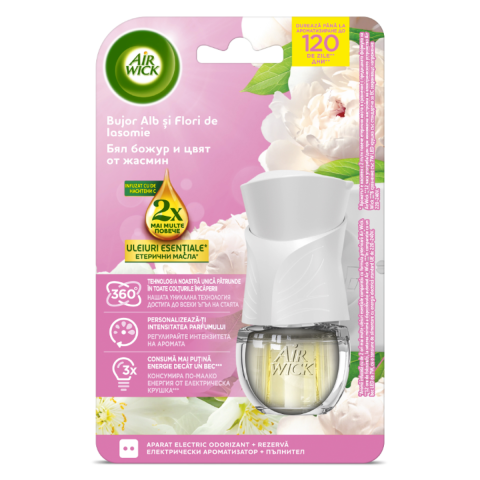 Curatenie & Intretinere - Odorizant de camera electric Air Wick, Bujor Alb si Flori de Iasomie, 19 ml