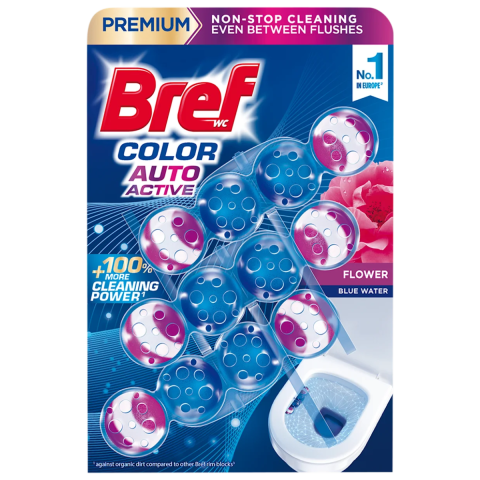 Curatenie & Intretinere - Odorizant toaleta Bref Color Auto Aktiv, Premium, Flower, 3x50 g