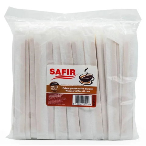 Vesela unica folosinta - Palete pentru cafea din lemn SAFIR, ambalate individual, 250 buc, 11 cm