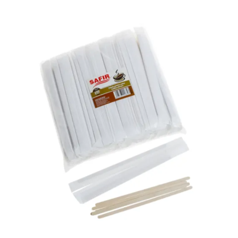 Vesela unica folosinta - Palete pentru cafea din lemn SAFIR, ambalate individual, 250 buc, 14 cm