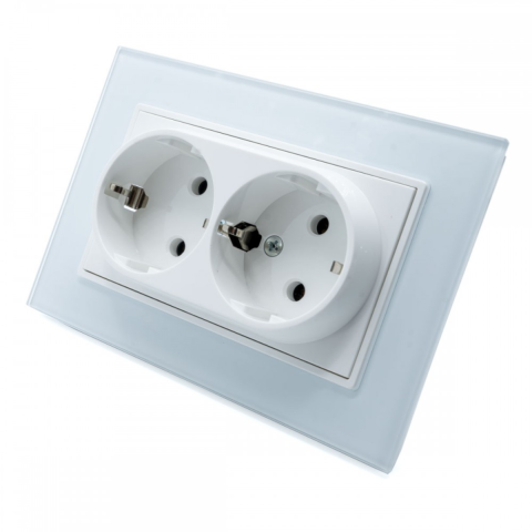 Iluminat & electrice - Priza Dubla Alb cu Rama din Sticla, SPN1464, 1 buc