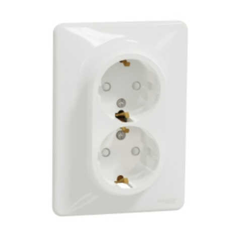 Prize - Priza dubla cu impamantare alb Sedna Design Schneider SDD311221, 1 buc