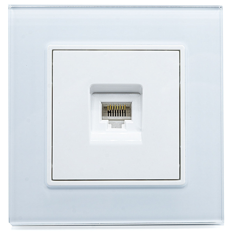 Iluminat & electrice - Priza Internet Cat6 Alb cu Rama din Sticla, Spin SPN1469, 1 buc