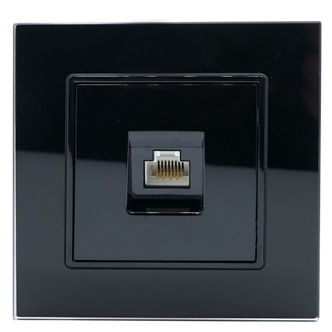 Iluminat & electrice - Priza Internet Cat6 Negru cu Rama din Sticla, Spin SPN1469B, 1 buc