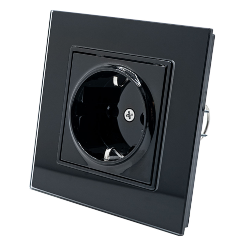 Casa, Gradina & Bricolaj - Priza Simpla Negru cu Rama din Sticla, Spin SPN1461B, 1 buc