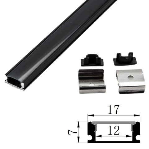 Iluminat & electrice - Profil Aluminiu Negru, Delight DL66941, 1m Plat 17x7mm, 1 buc
