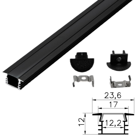 Iluminat & electrice - Profil Aluminiu Negru, Delight DL66942, 1m Incastrat 23.6x17mm, 1 buc