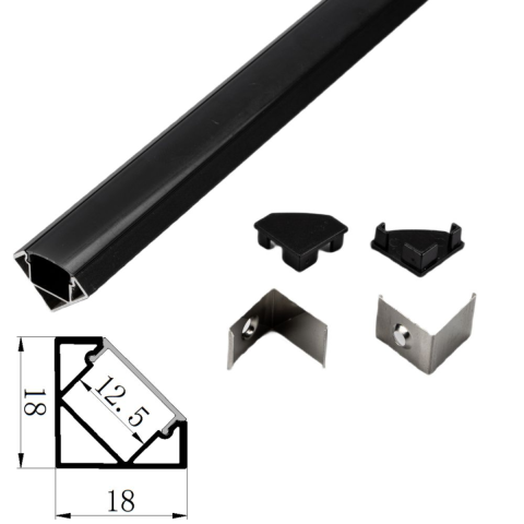 Iluminat & electrice - Profil Aluminiu Negru, Delight DL66943, 1m Colt 18x18mm, 1 buc