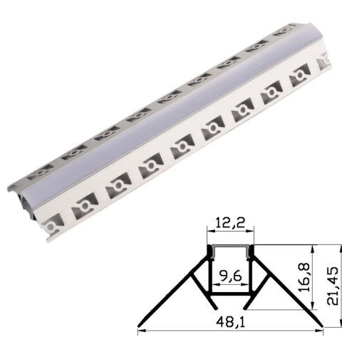 Iluminat & electrice - Profil Aluminiu Pentru Rigips, Delight DL66962, 1m Colt Exterior 48.1x21.45mm, 1 buc