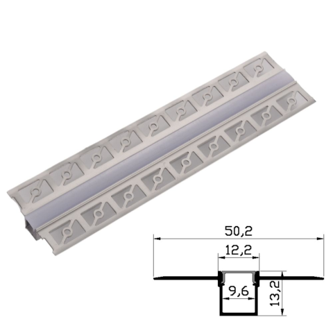 Iluminat & electrice - Profil Aluminiu pentru Rigips, Delight DL66974, 2m mijloc 50.2x13.2mm, 1 buc