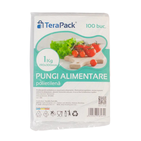 Uz Casnic - Pungi alimentare TeraPack LDPE, 1kg, 19x30 cm,100 buc
