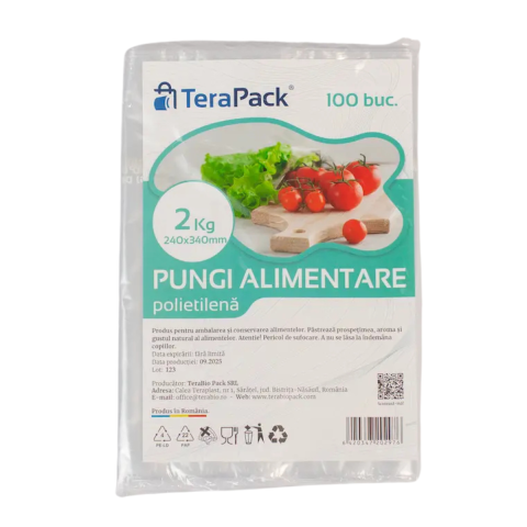 Uz Casnic - Pungi alimentare TeraPack LDPE, 2kg, 24x34 cm,100 buc