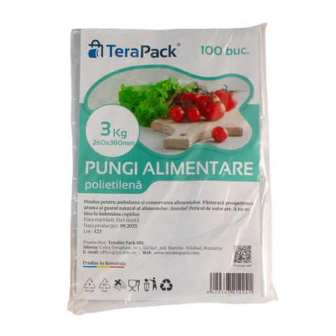 Uz Casnic - Pungi alimentare TeraPack LDPE, 3kg, 26x38 cm,100 buc