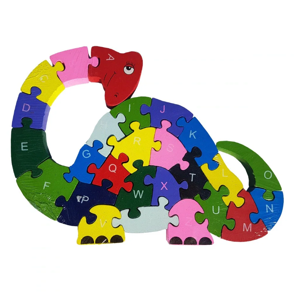 Jocuri - Puzzle lemn dinozaur cu litere si cifre