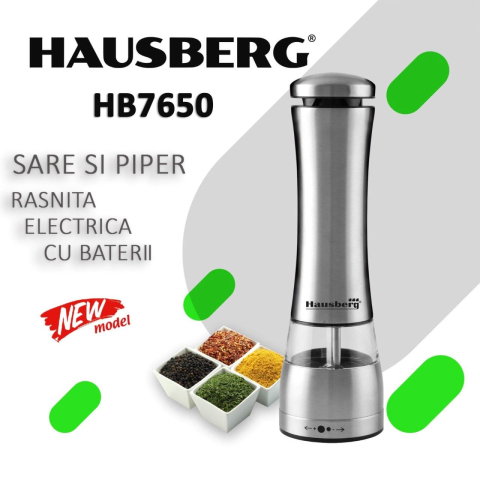 Casa, Gradina & Bricolaj - Rasnita sare/piper Hausberg HB-H7650, Electrica, corp din inox 22 cm