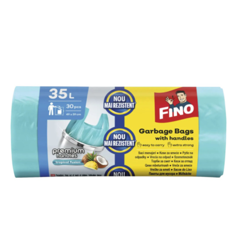 Casa, Gradina & Bricolaj - Saci menajeri Fino 35L, Manere premium, Aroma Tropical Fusion, 49 x 59 cm, 30 bucati