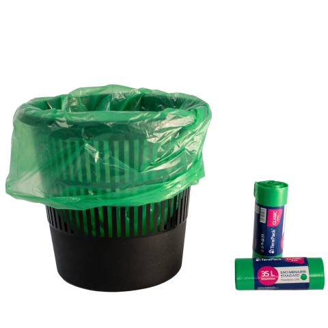 Uz Casnic - Saci menajeri TeraPack, LDPE standard, Verzi, 35 L, 50 x 60 cm, 15 buc