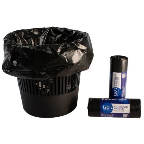 Uz Casnic - Saci menajeri TeraPack, LDPE standard, Negri, 120 L, 70 x 110 cm, 10 buc