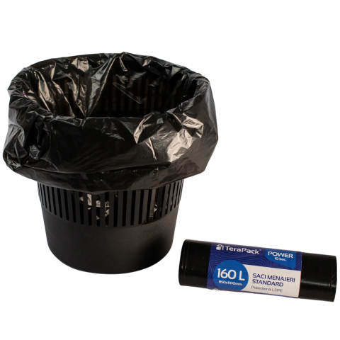 Uz Casnic - Saci menajeri TeraPack, LDPE standard, Negri, 160 L, 85 x 110 cm, 10 buc