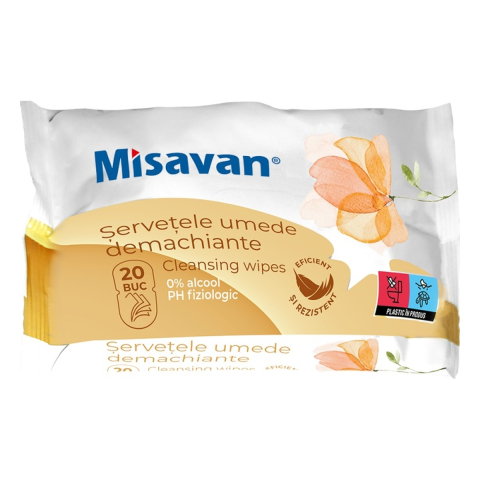 Produse demachiere si curatare - Servetele demachiante Misavan, 20 bucati