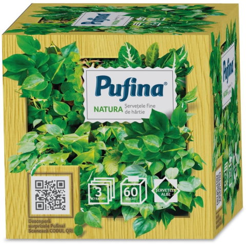 Servetele faciale - Șervețele faciale Pufina Natura ,3 straturi, 60 bucati