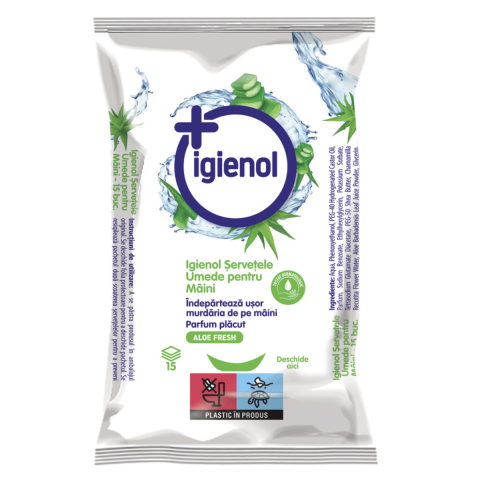 Servetele umede - Servetele umede pentru maini, Igienol, Aloe Vera, 15 buc