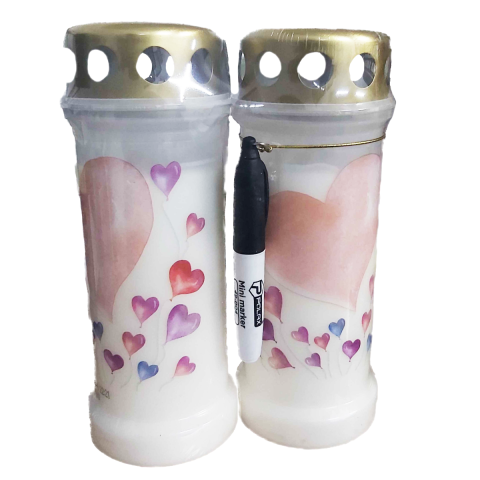 Lumanari si candele - Set 2 Candele Bolsius din plastic cu capac, Model Baloane, alb, cu marker