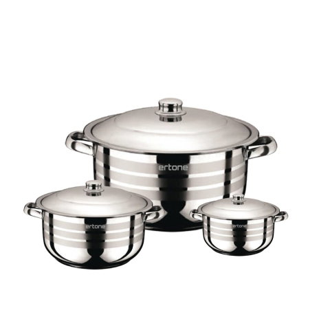 Casa, Gradina & Bricolaj - Set 3 oale din inox Ertone MN-515 cu 3 capace din sticla, 20cm/3.2L, 22cm/4.5L, 24cm/6.3L