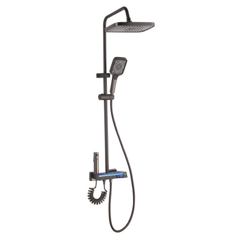 Coloane de dus si seturi de dus - Set dus cu Afisaj Digital Freddo SN-5024NG, 4 Setari Dus, Pulverizator dus Detasabil, Efect de Ploaie, Metal-Zinc, Gri