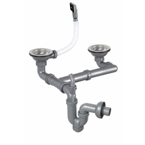 Sanitare - Sistem scurgere chiuveta dubla Sanitec Q90 SN-048, racord cu preaplin, dublu