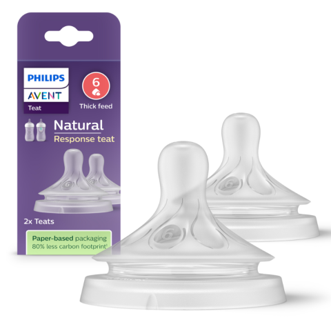 Jucarii, Copii & Bebe - Tetina Philips Avent Natural Response, 6 luni+, debit 6, pentru lichide dense, 2 bucati, SCY966/02