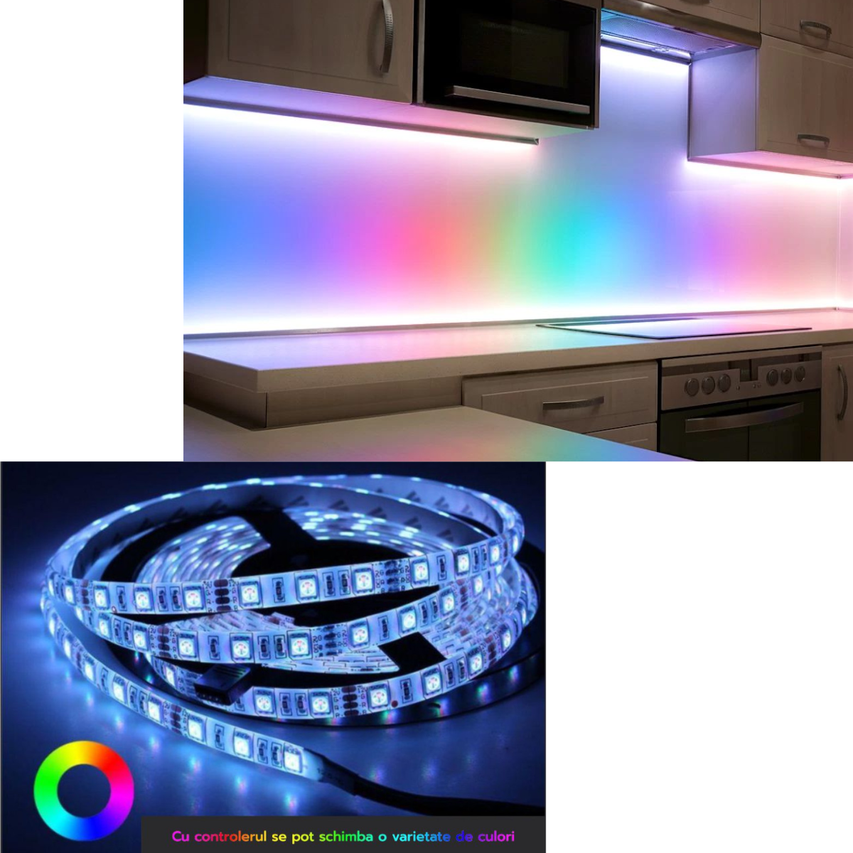 Banda LED RGB, IP20, 12V, 14.4W/M, 60 LED/M, 5050, Delight DL66521 - rola 5 m [1]