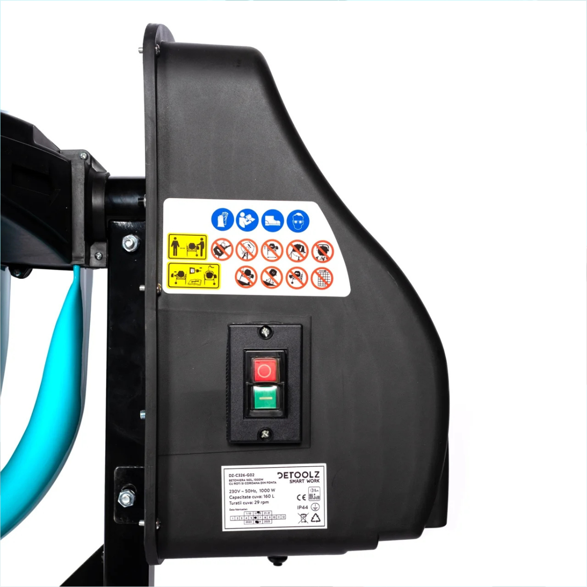 Betoniera Detoolz 160L, 1000W, cu roti si coroana de fonta [3]
