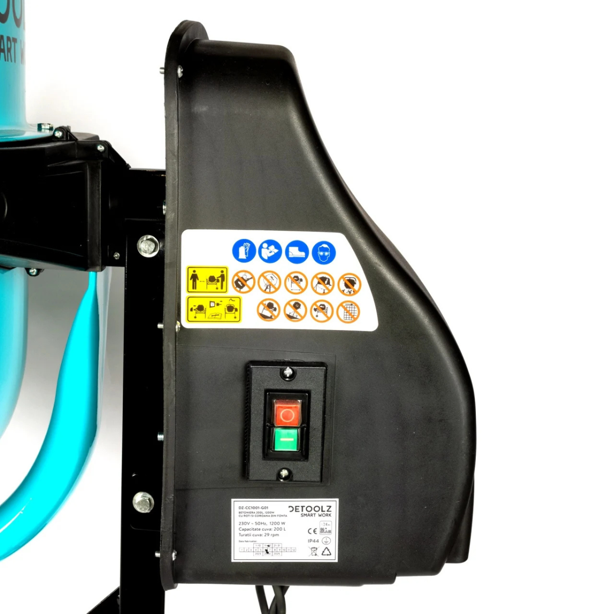 Betoniera Detoolz 200L, 1200W, cu roti si coroana de fonta [5]