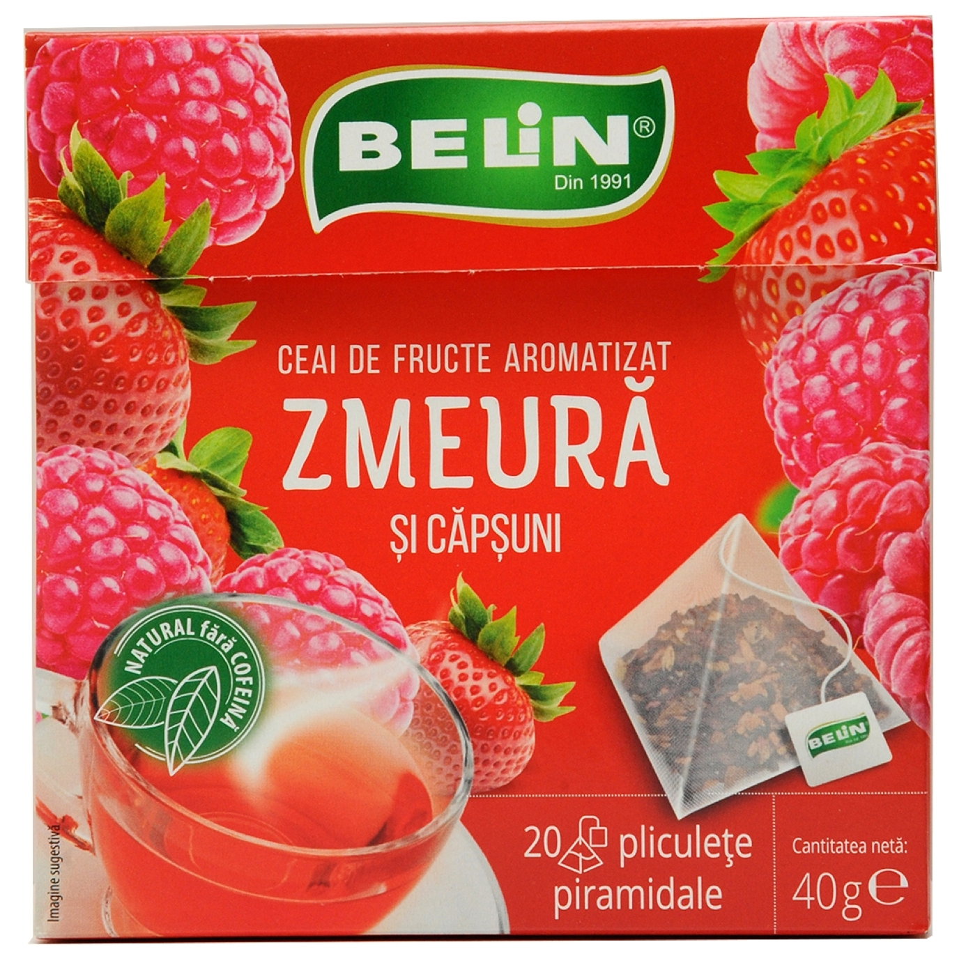 Ceai de Zmeura si Capsuni Belin, 20 plicuri piramidale, 40 gr [1]