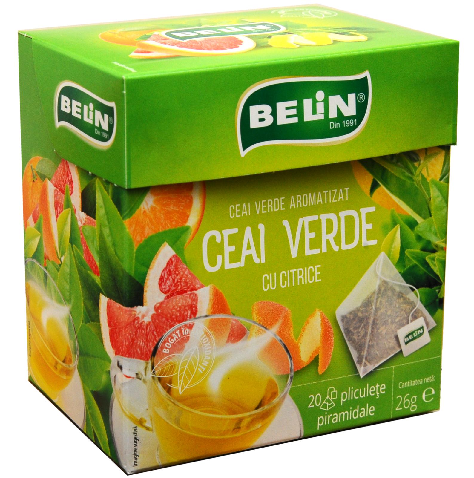 Ceai Verde cu Citrice Belin, 20 plicuri piramidale, 26 gr [0]