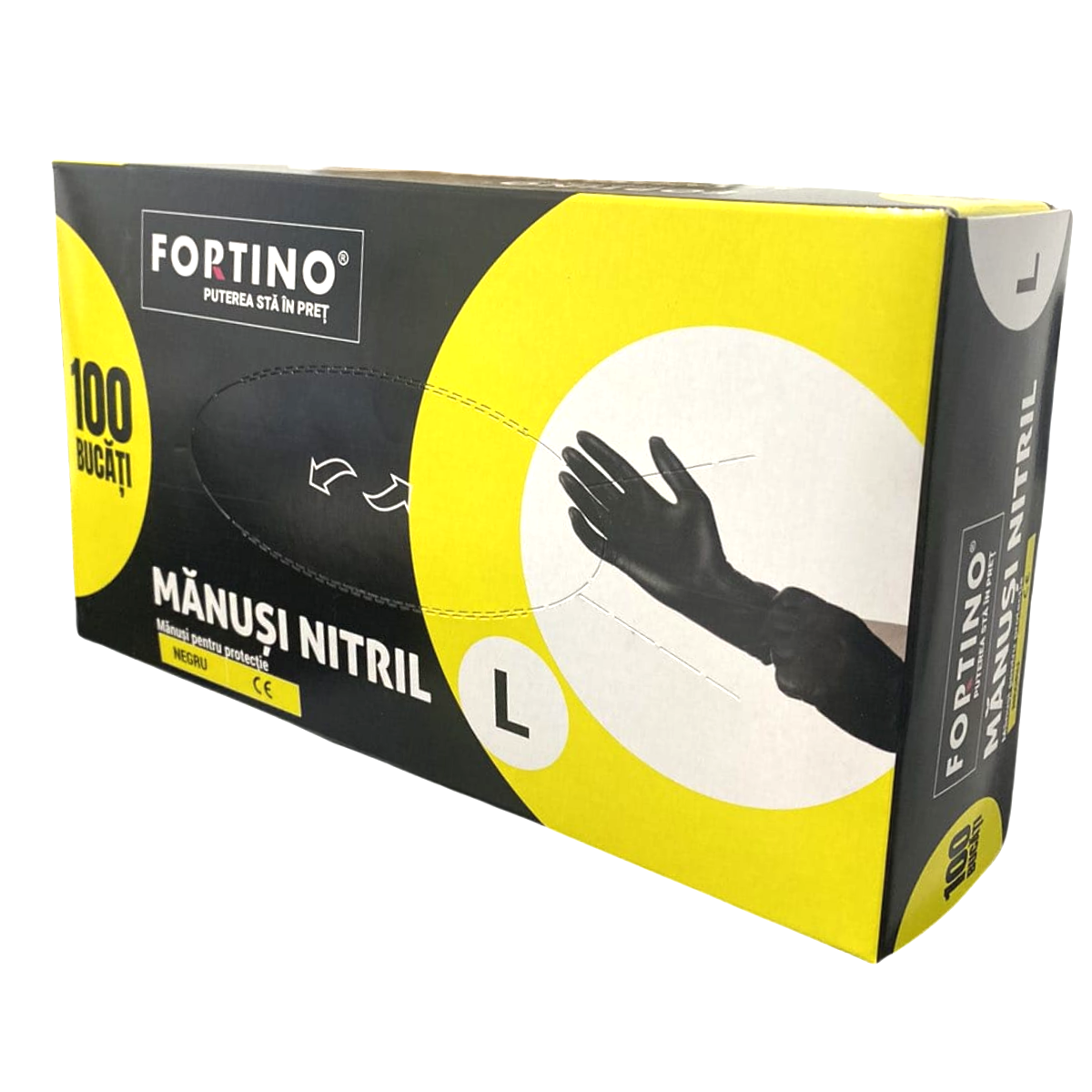 Manusi Nitril Fortino Negre, Marimea L, pentru protectie, 100 bucati/set [1]
