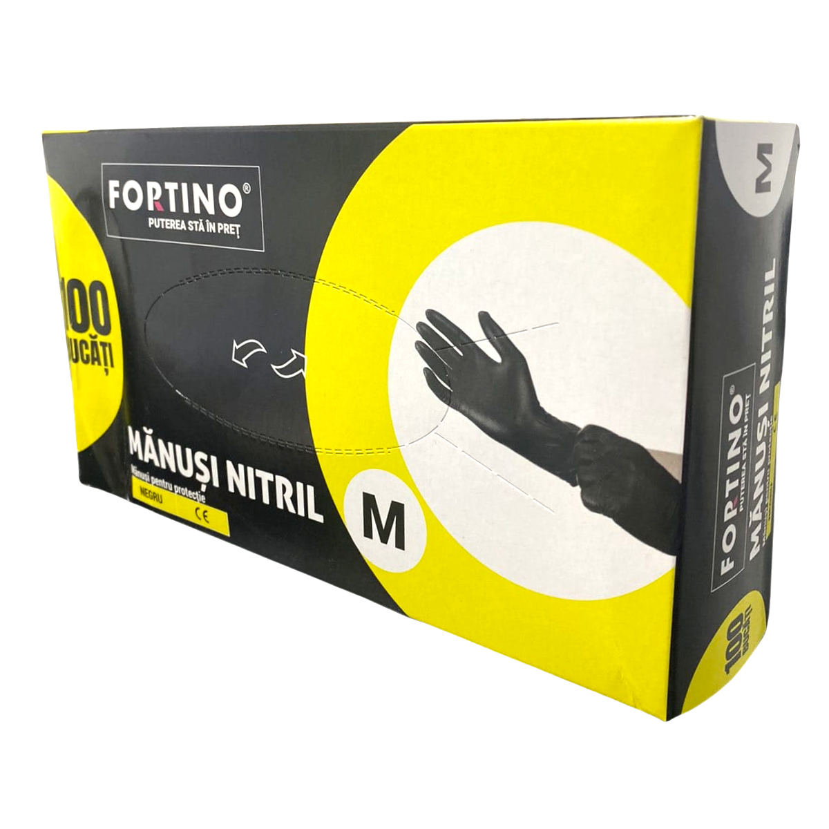 Manusi Nitril Fortino Negre, Marimea M, pentru protectie, 100 bucati/set [1]