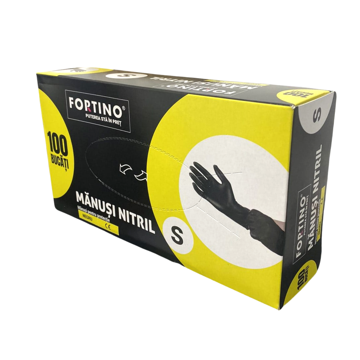 Manusi Nitril Fortino Negre, Marimea S, pentru protectie, 100 bucati/set [1]