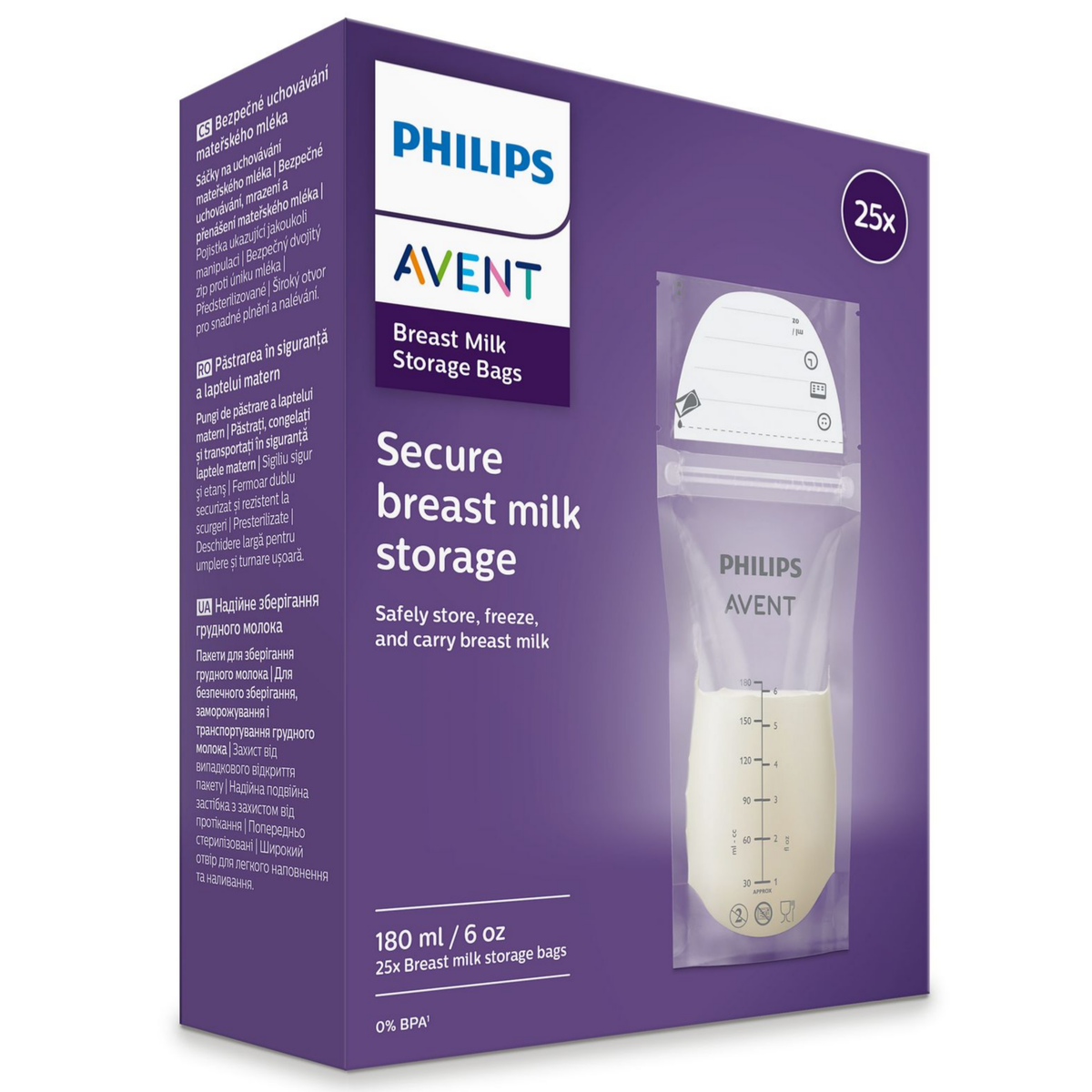 Pungi de stocare a laptelui matern Philips Avent, SCF603/25, 25 bucati, 180 ml [0]