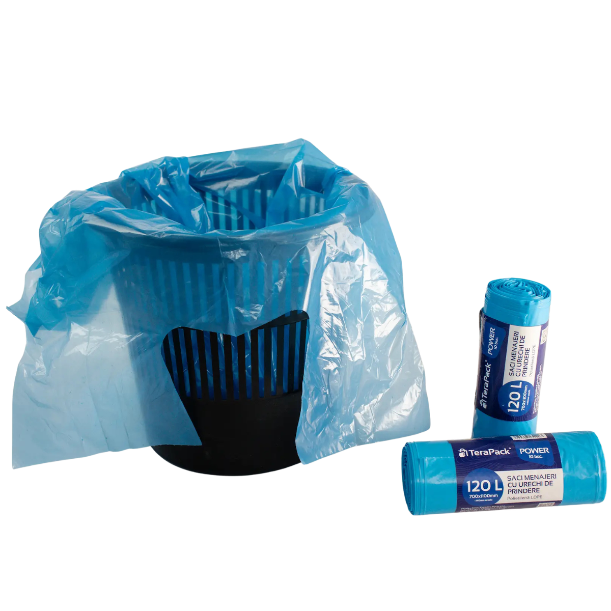 Saci menajeri TeraPack LDPE cu urechi de prindere, Albastri, 120 L, 10 buc [0]