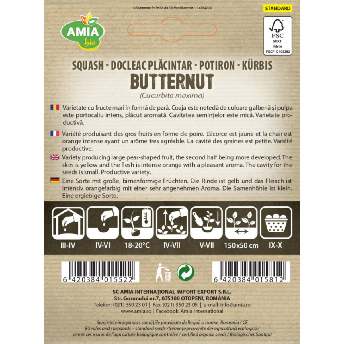 Seminte bio de dovleac placintar Amia Butternut, 1 g [1]