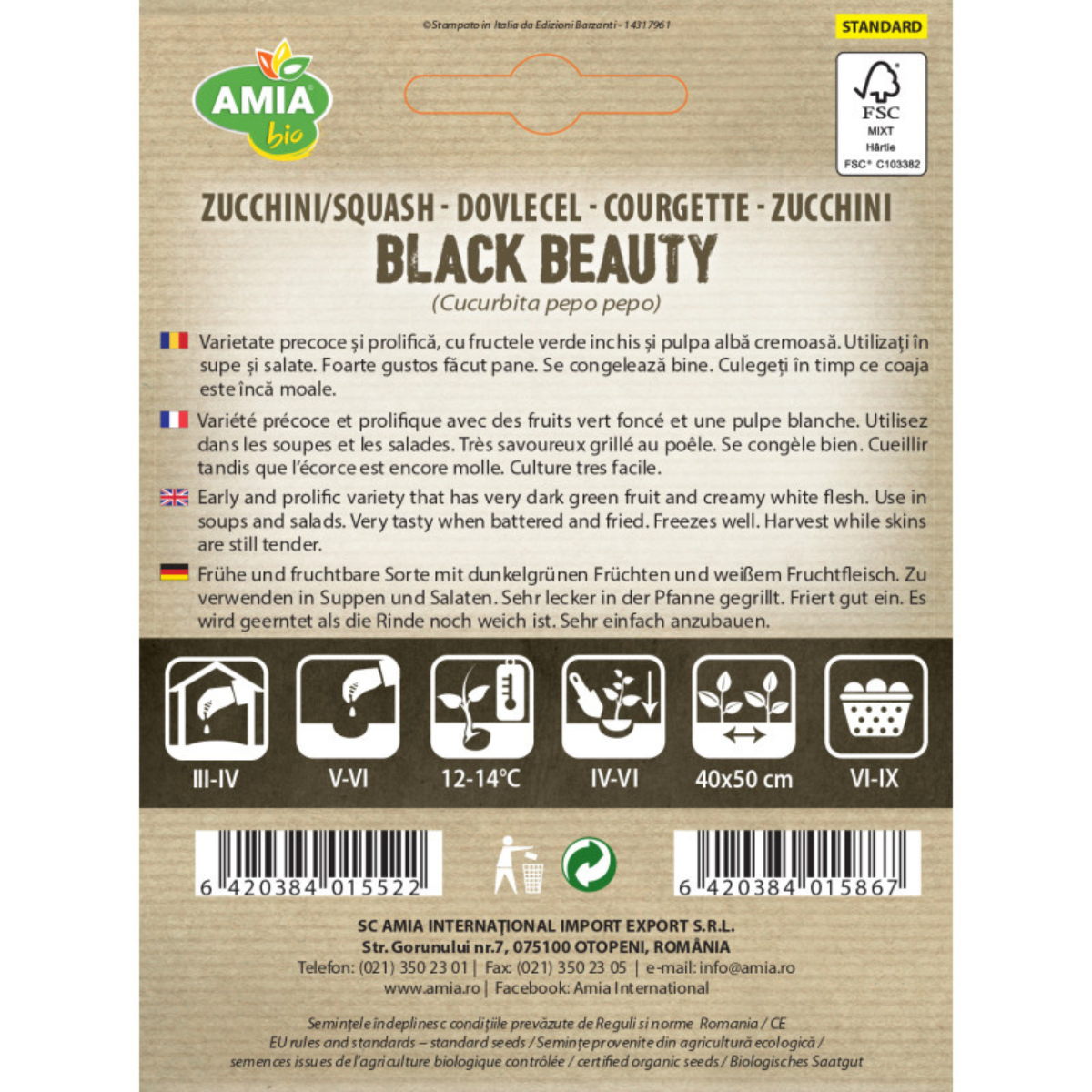 Seminte bio de dovlecel Amia Black Beauty, 2 g [1]