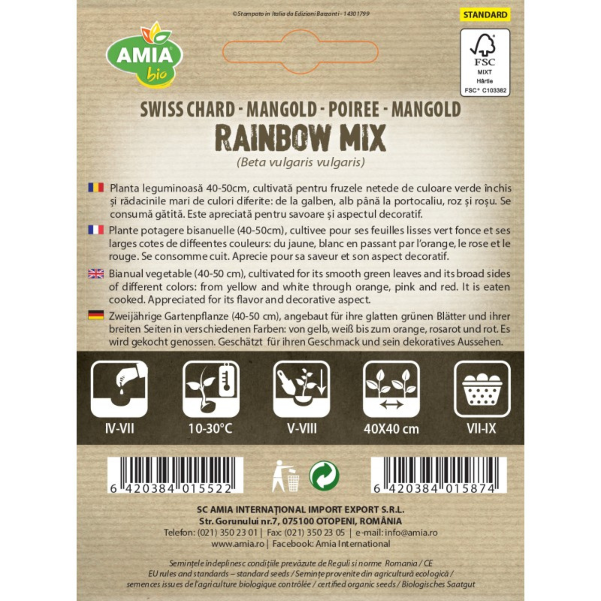 Seminte bio de Mangold Rainbow mix Amia, 1 g [1]