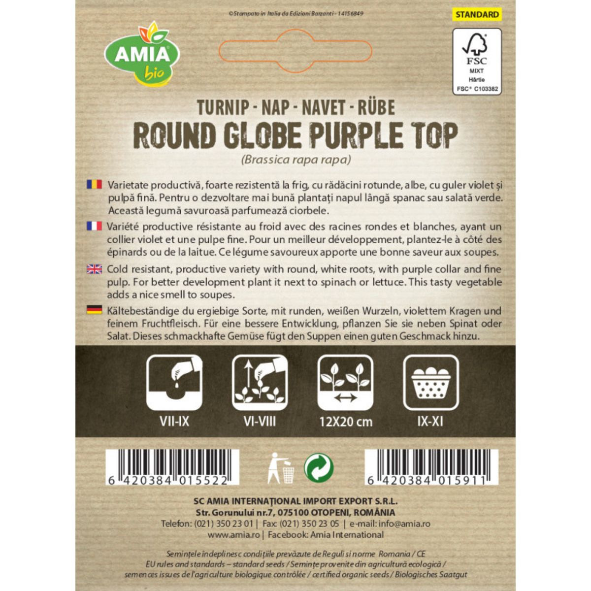 Seminte bio de Nap Round Globe Purple Top Amia, 1 g [1]