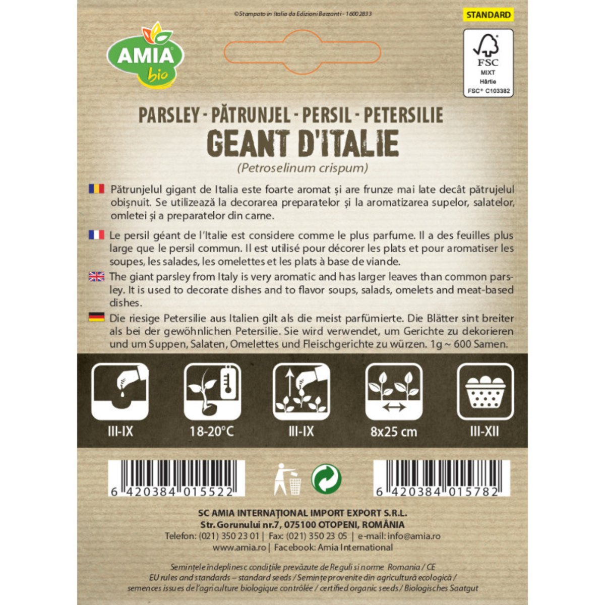 Seminte bio de patrunjel Geant d'Italie Amia, 2 g [1]
